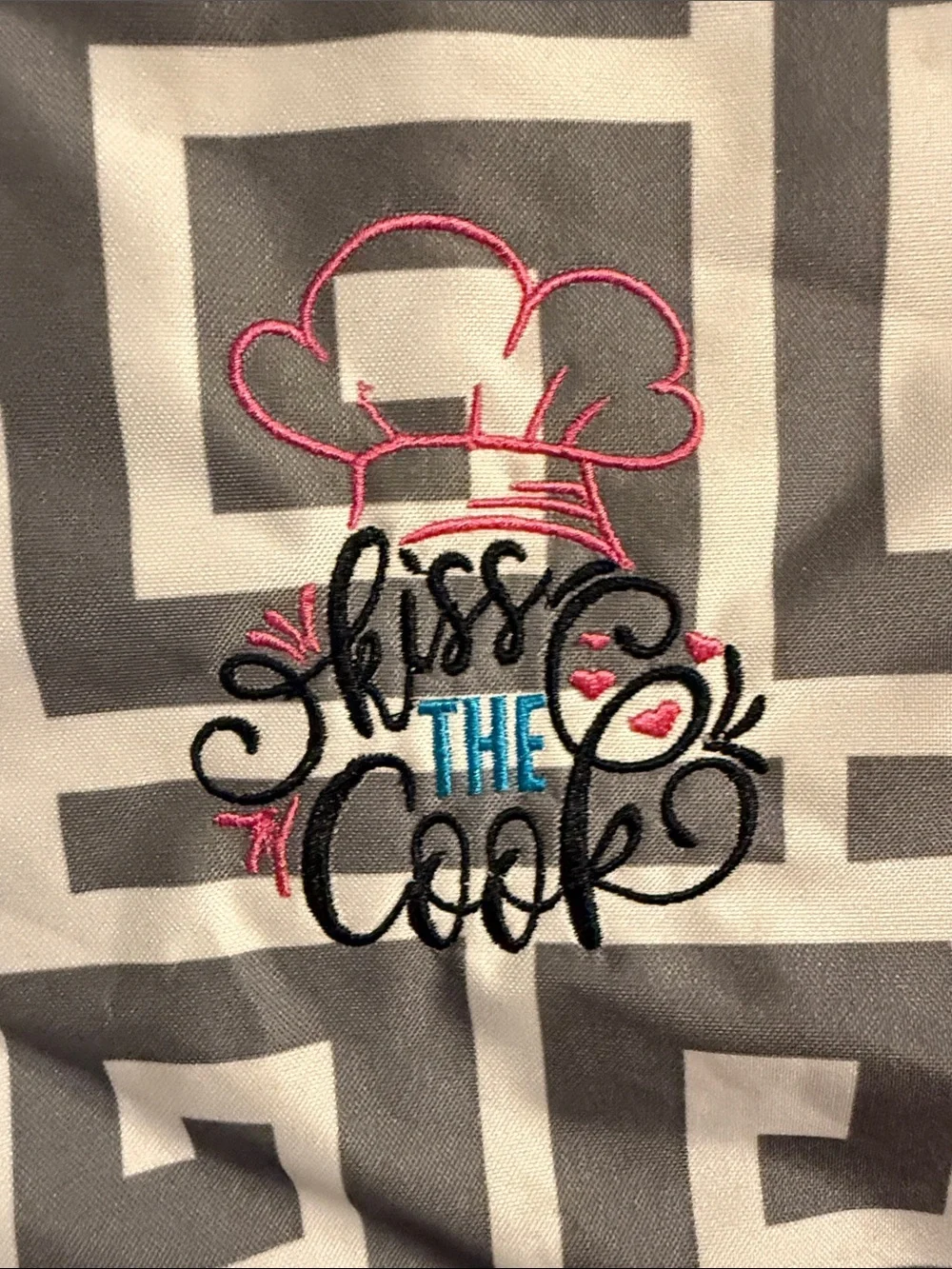 Playful 'Kiss The Cook' Embroidered CarryAll — Gray, White & Pink Accents